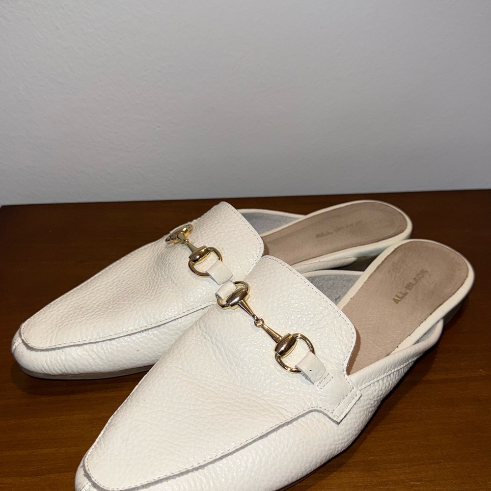All Black White Leather Mules With Hold Hardware
